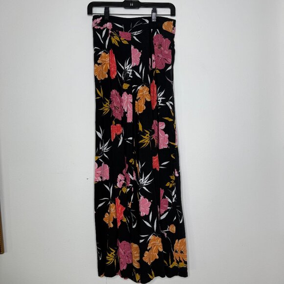 Guess | Black Wide-Leg High Waist Trousers with Pink and Orange Floral Print - 4 - Picture 5 of 8